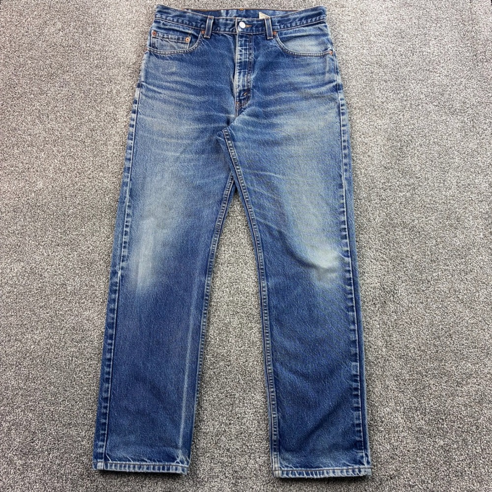 Vintage Levi's 505 Jeans Mens 34x32 Blue Denim Straight Whiskers Faded USA Made